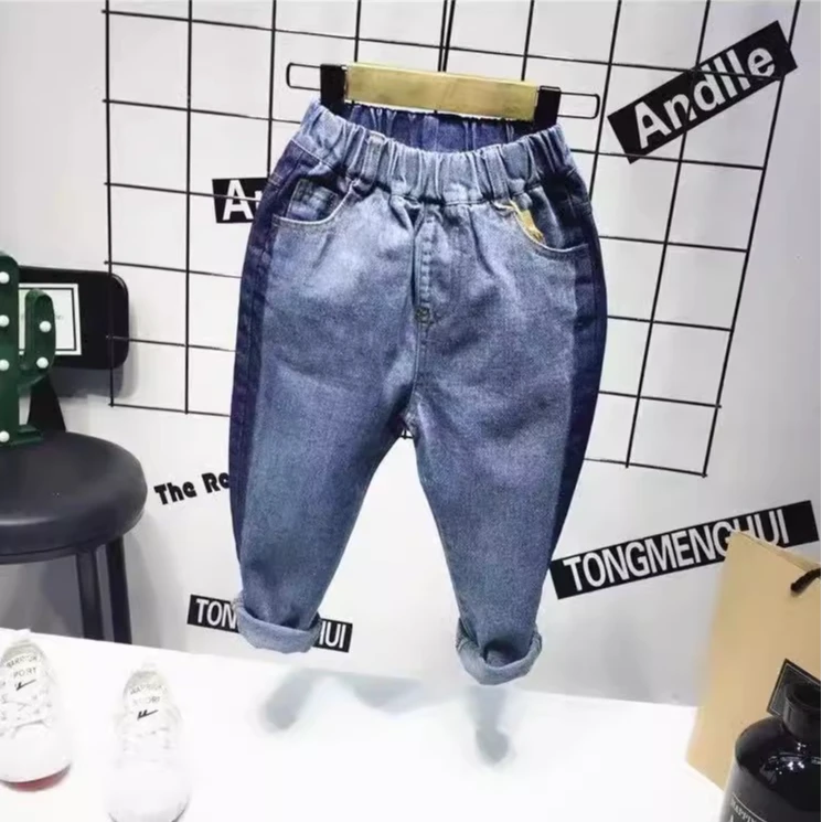 儿童牛仔裤小童男女宝春秋季休闲时尚百搭韩版洗水撞色幼儿园长裤