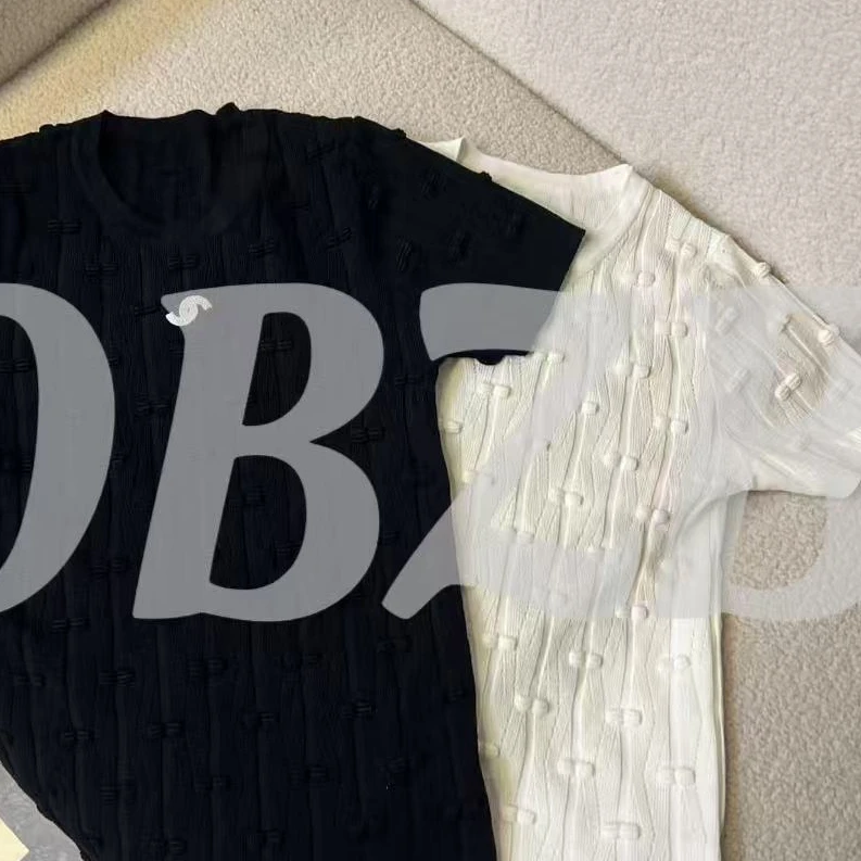 OBZB【X女款短袖】黑白色印花设计感圆领百搭针织内搭T恤 7009