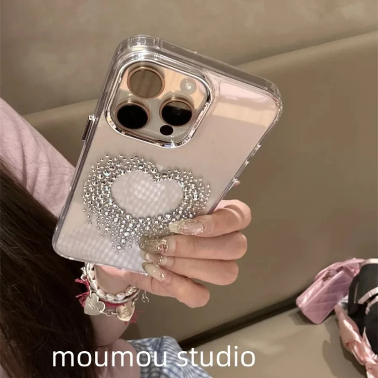 ins风透明点钻宝石爱心适用iPhone16promax手机壳15pro高级感14新
