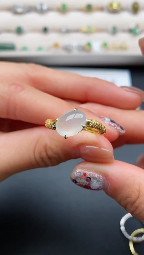 银S925镶嵌戒指翡翠缅甸天然A货翡翠22  4-3