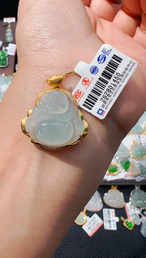 吊坠(不含链)18K金镶嵌翡翠佛公吊坠1450