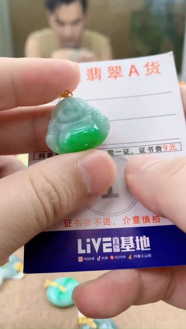 颈饰18K金镶嵌翡翠天然A货翡翠挂件