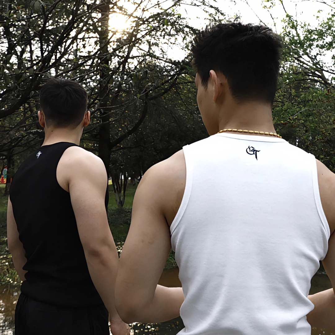 GTAL夏季美式335g刺绣GT螺纹背心纯色修身弹力无袖休闲打底男士