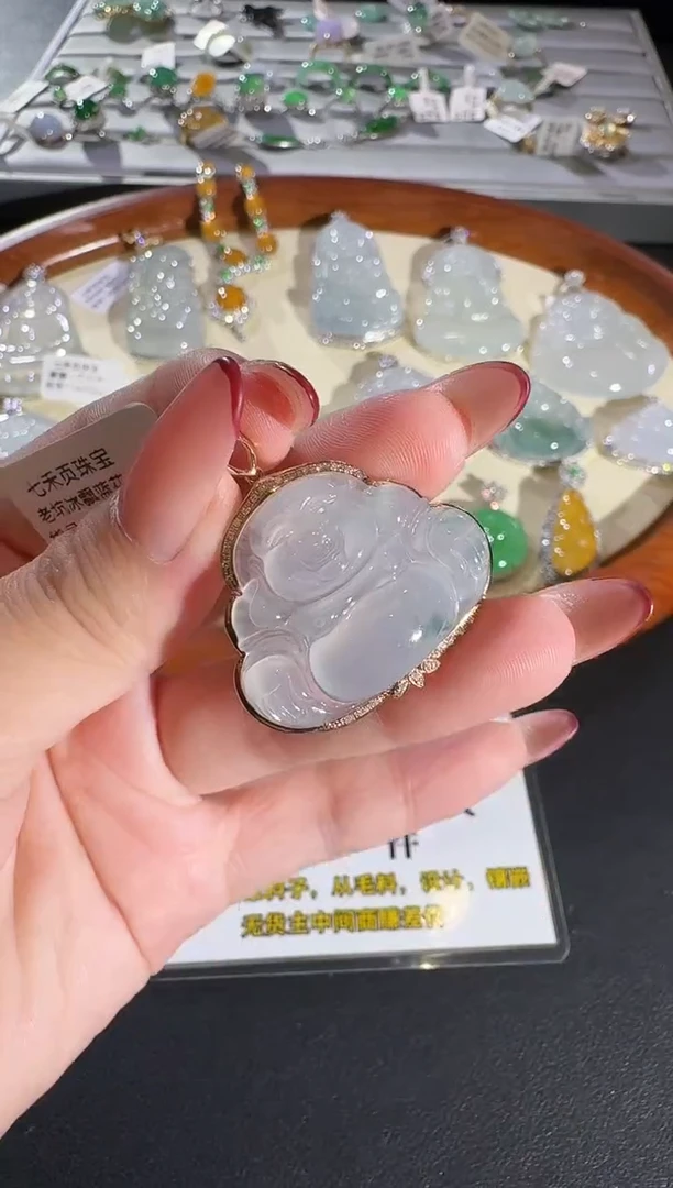 翡翠18K金镶嵌吊坠(不含链)【源头工厂】钻石镶嵌