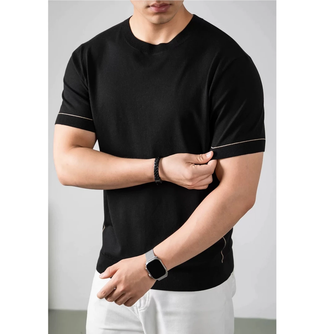 圆领短袖100%羊毛衫男款精纺可机洗休闲宽松上衣薄款针织衫