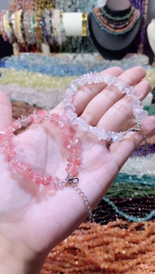 未镶嵌珠宝半成品水晶粉水晶西瓜晶手链