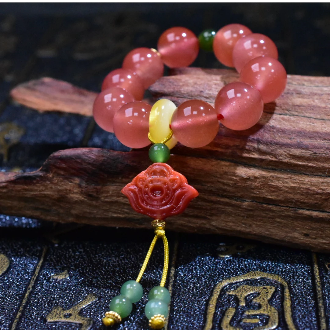 SJ（一九珠宝）南红莲花冰粉指捻-卡8mmS925银  YJ3123