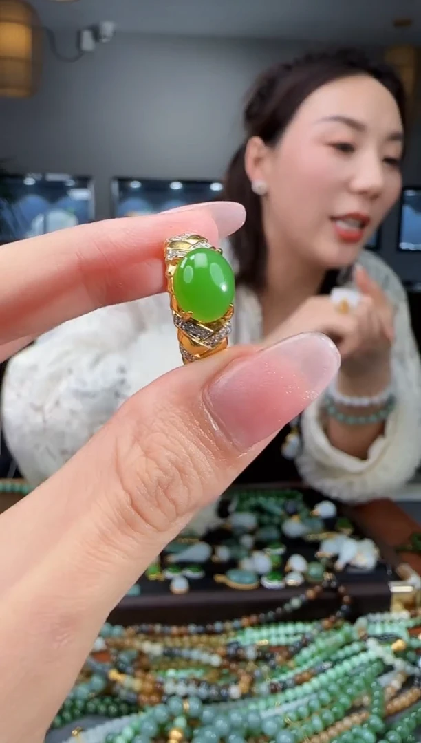 银S925镶嵌戒指和田玉1