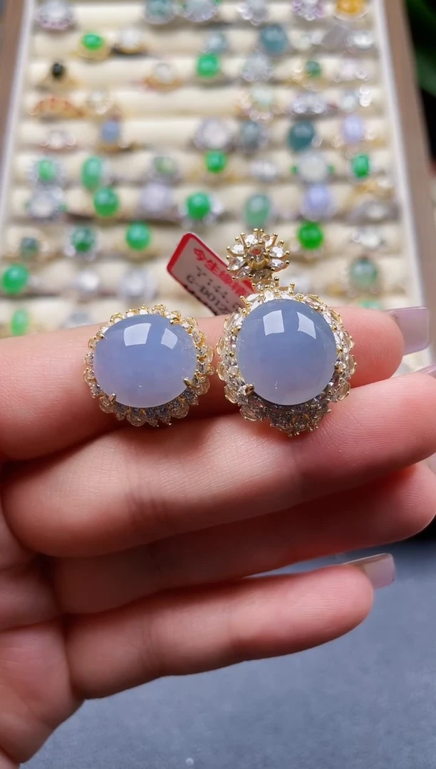 银S925镶嵌翡翠耳饰完**k一套