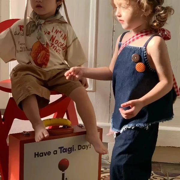 【Rainbow】2025春款时髦牛仔吊带时尚喇叭裤套装-66049