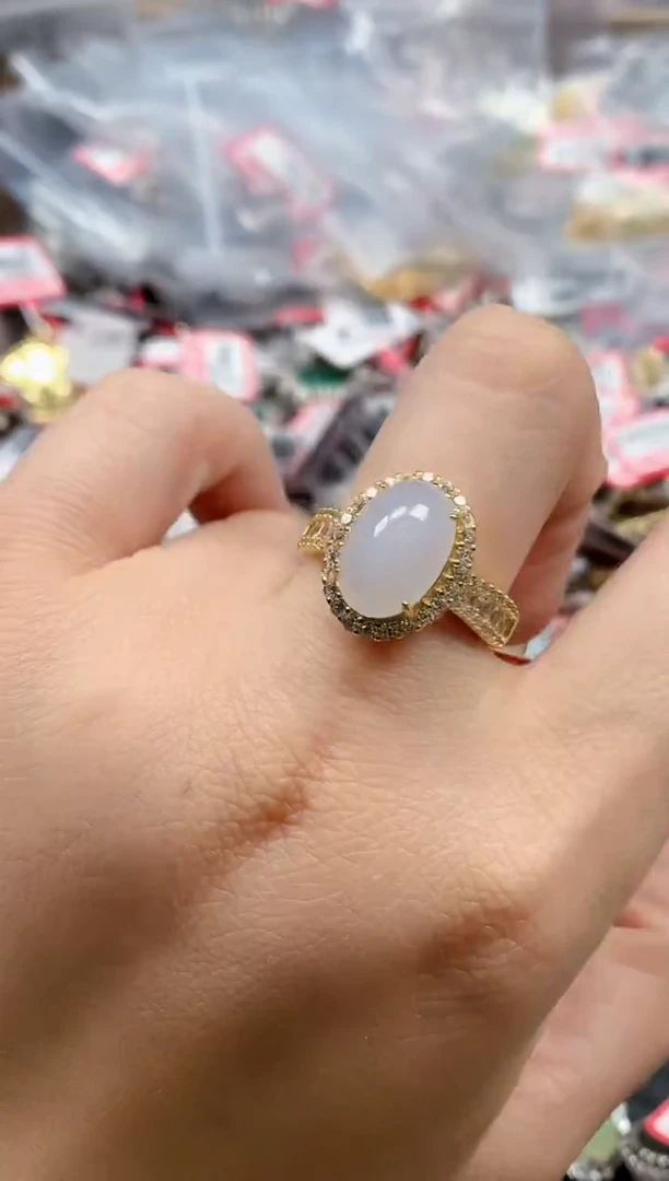 银S925镶嵌戒指翡翠天然A货缅甸翡翠