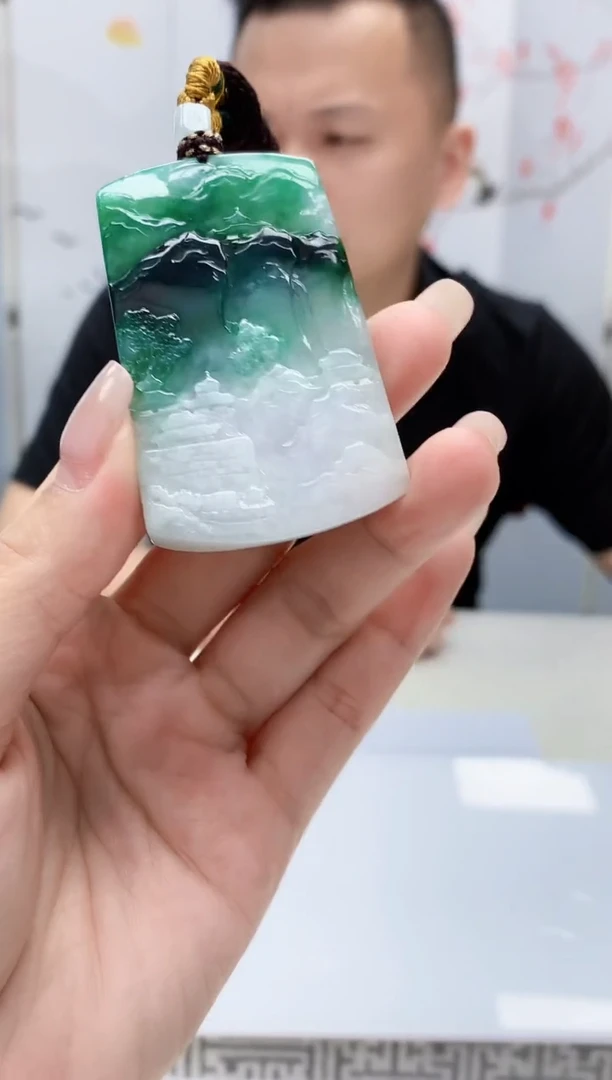 定制翡翠18K金镶嵌5161lr-毛货挂件54