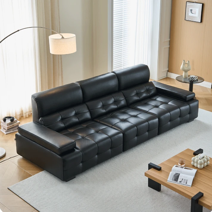 高靠背劳伦斯沙发真皮头层牛皮客厅现代简约意式横厅沙发直排沙发