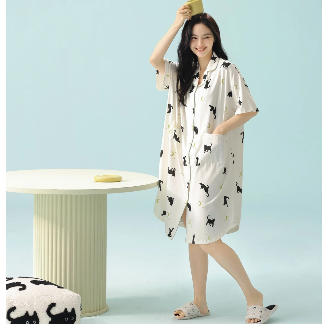 MILORD【星月小猫裙】2025年新款春夏短袖开衫睡裙抗菌新疆棉简约