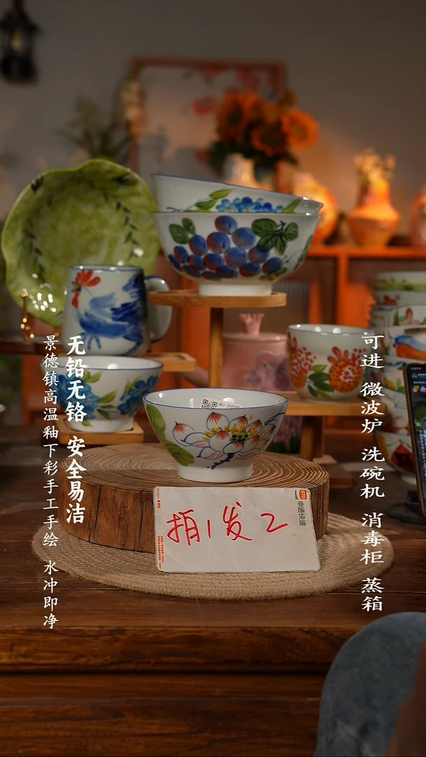 瓷景德镇高温瓷釉下彩手绘陶瓷