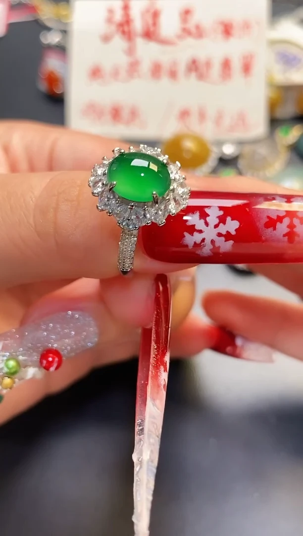 银S925镶嵌戒指翡翠天然