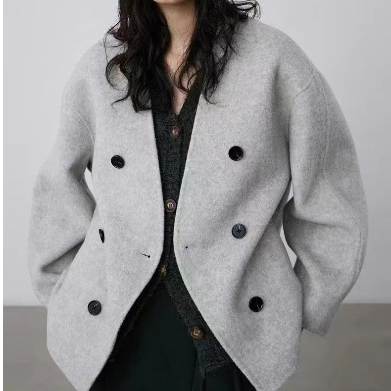 DG高定2024新款V领短款减龄气质双面毛呢大衣时尚休闲百搭外套