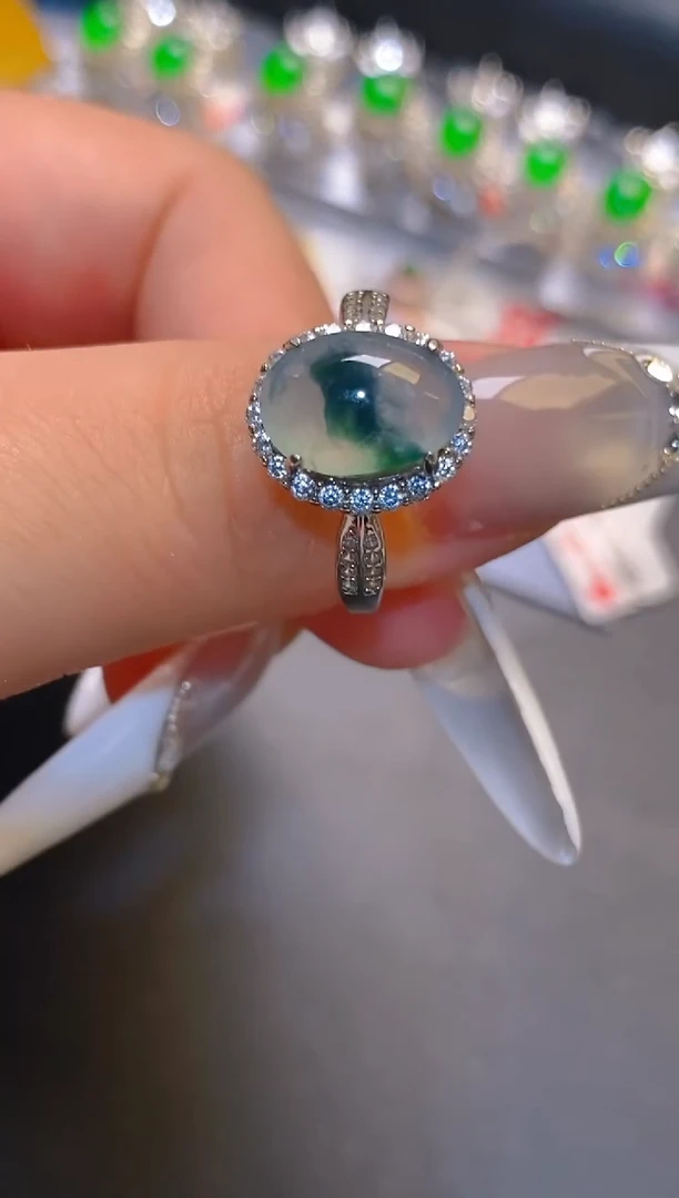 翡翠银S925镶嵌耳饰天然