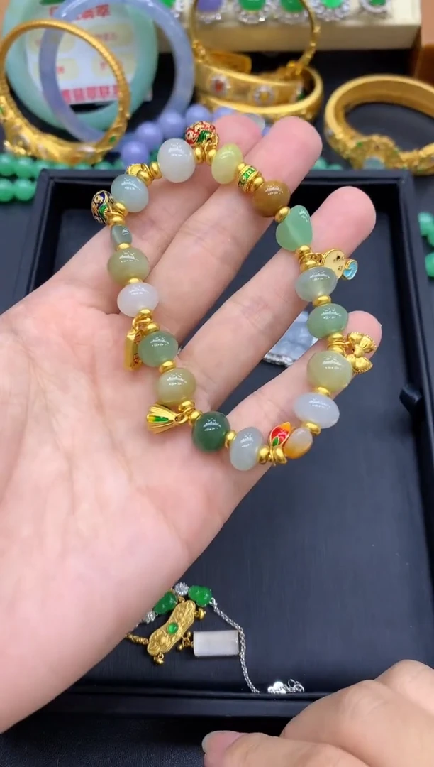 足金镶嵌手链翡翠620-中国好珍宝