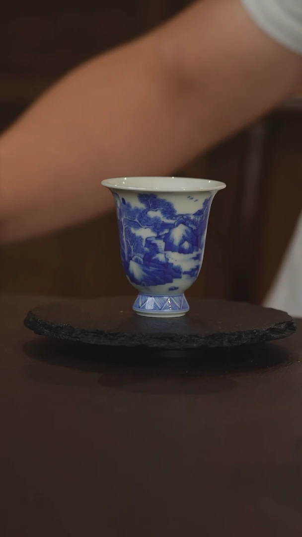 景德镇仿古康熙山水陶瓷闻香杯