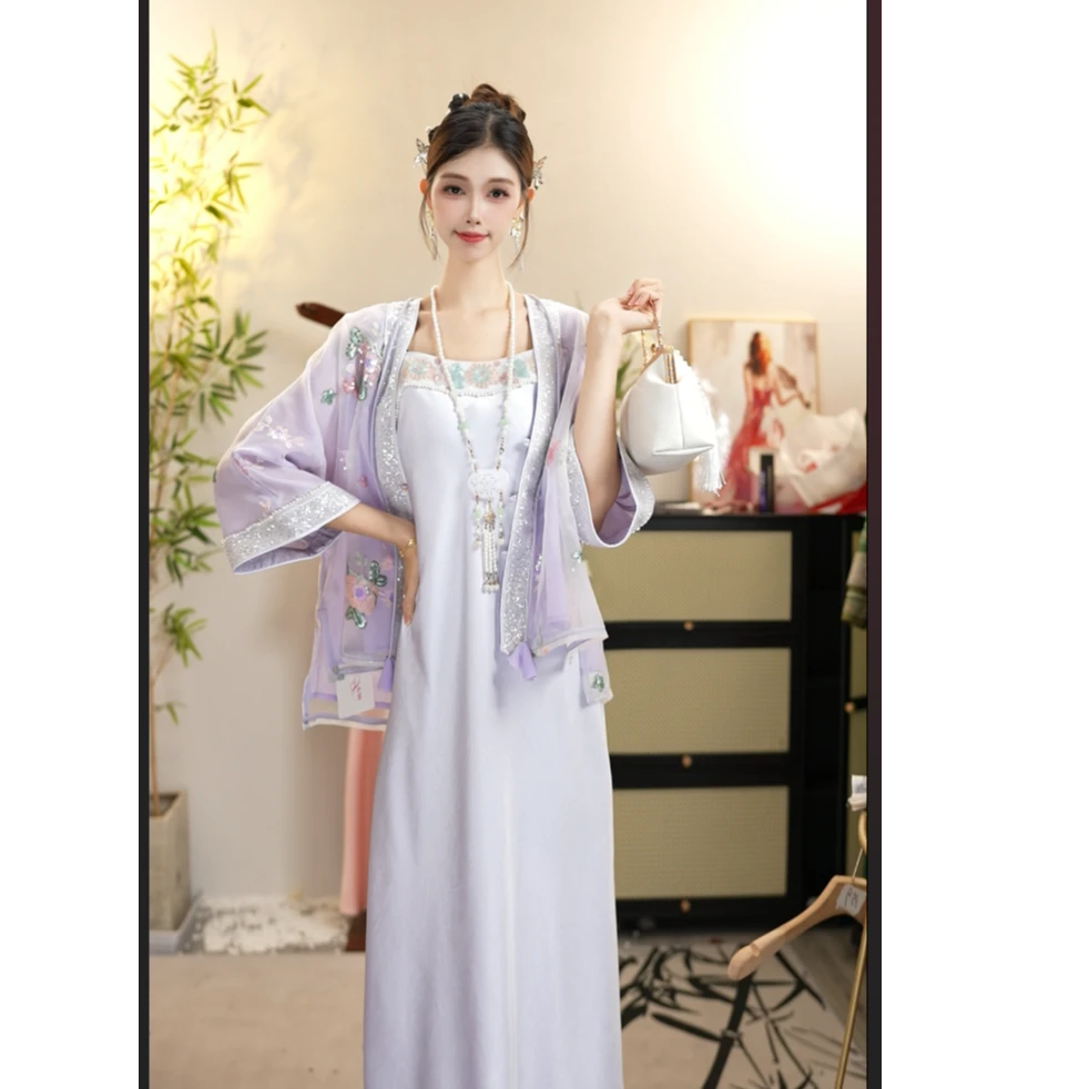 花想容2025春季新款中国风古风飘逸日常紫鸢套装（6713+6643）