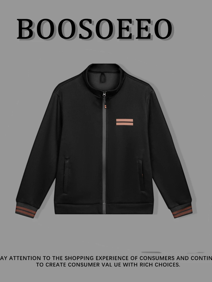 BOOSOEEO新款高奢针织立领休闲时尚加厚不起球修身黑色上衣裤子