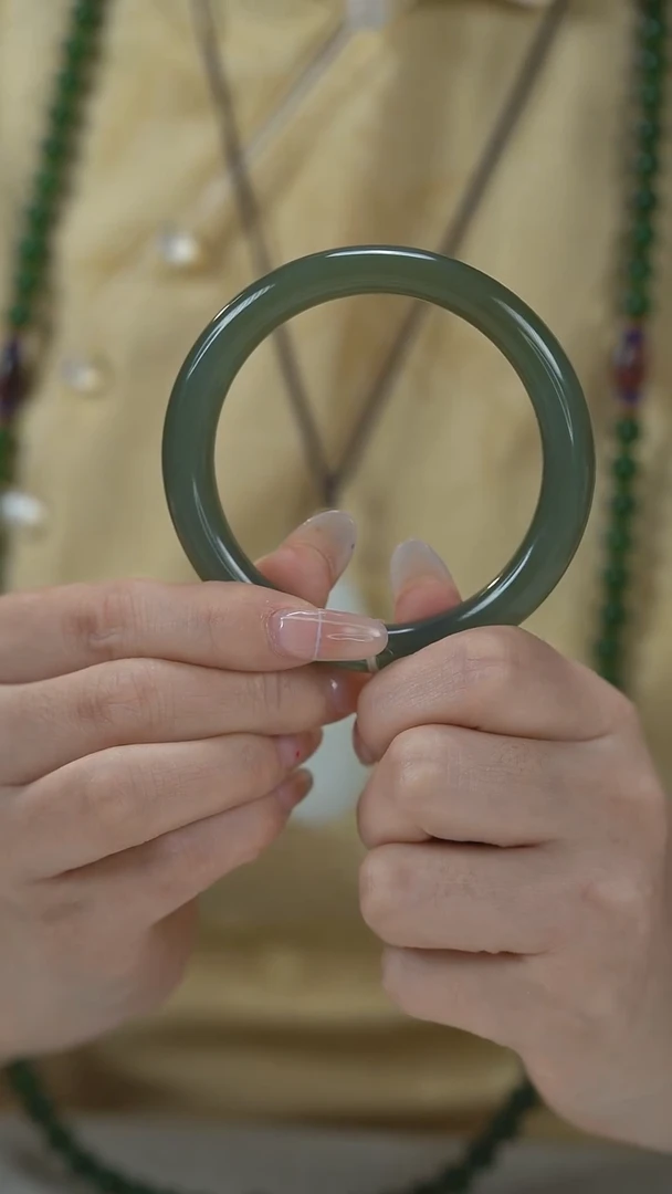 和田玉手镯未镶嵌和田玉湖水绿圆条手镯58