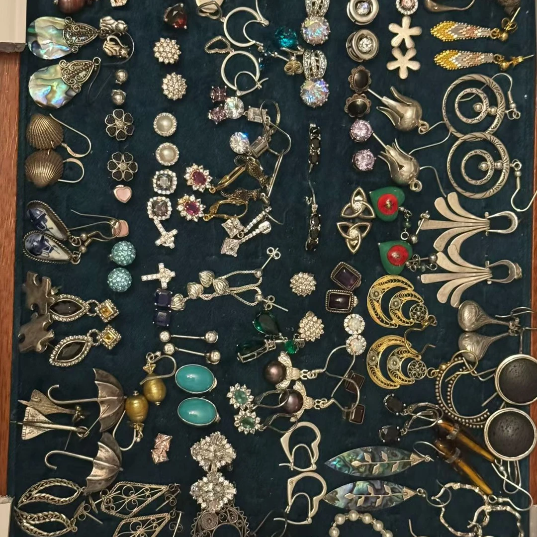 925银合成锆石耳饰 银耳饰800 835 900欧回中古戒指耳饰