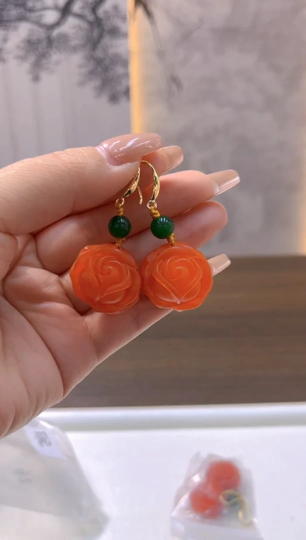 蜜蜡14K金镶嵌耳饰E602