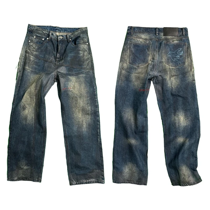 Vinkid（云梯) 水渍牛仔裤 美式潮流小众嘻哈国潮百搭宽松长裤