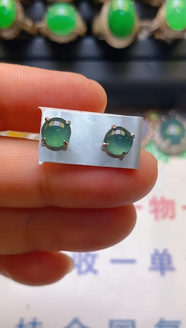 【闪购商品】翡翠耳饰银S925镶嵌天然A货翡翠1