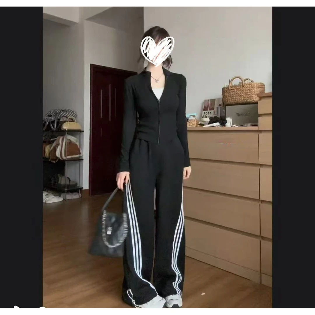 早秋新款上衣休闲秋季显瘦时尚套装网红休闲风高腰时尚阔腿裤