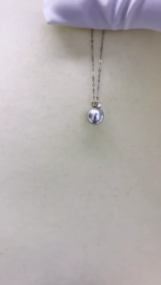 18K金镶嵌DA海水珍珠 灰珠带钻吊坠8.5-9MM王妃款 GD080