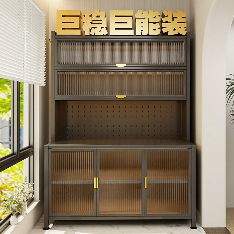 厨房置物架餐边柜储物柜落地防尘微波炉烤箱碗碟子多功能收纳橱柜