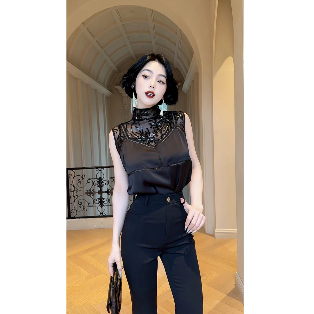 LYXJ【巴洛克珠光】高级手工珠绣镂空花上衣缎面拼重磅珠片12022