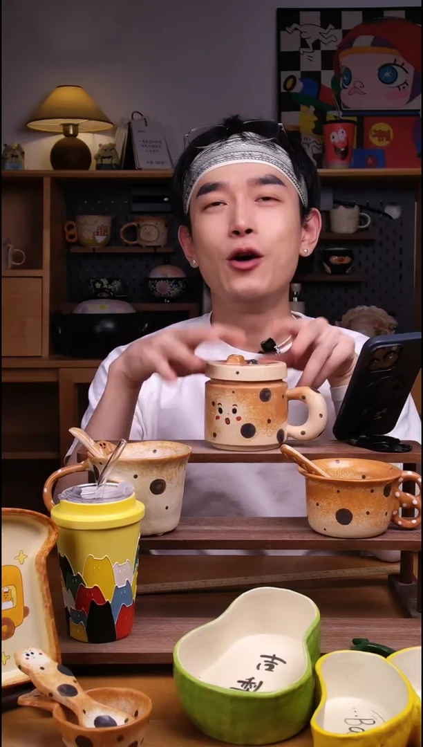 杯子景德镇可爱设计师款陶瓷（带盖）