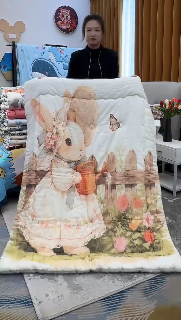棉质花双层纱田园小兔-120x150