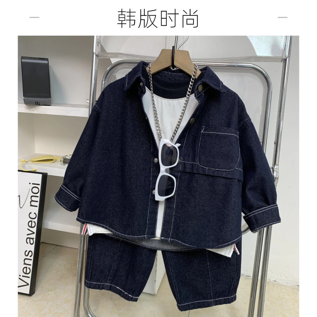 儿童韩版帅气牛仔套装男童春秋款韩系牛仔外套牛仔长裤休闲两件套