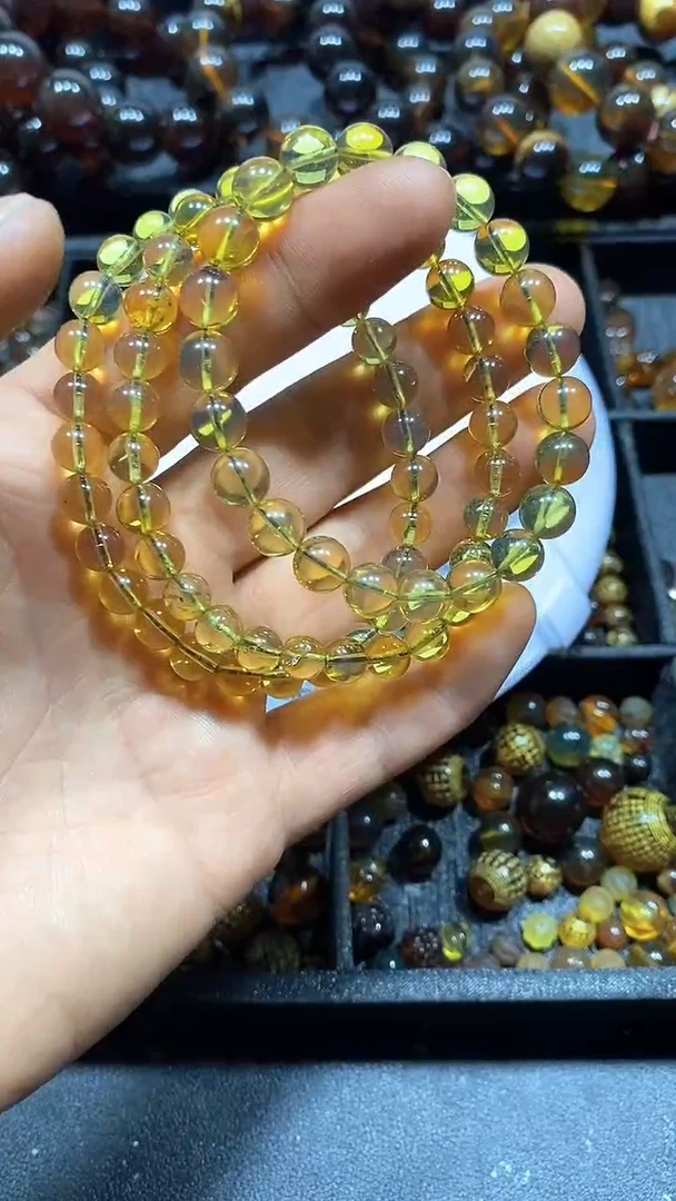 琥珀未镶嵌耳饰天然缅甸琥珀手串7+