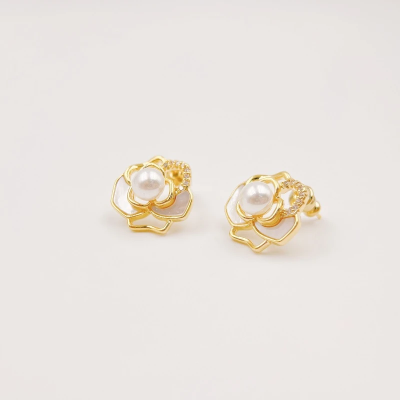 铜合金贝壳耳饰 【1746】拉斯维加斯耳钉 时尚山茶花百搭耳环