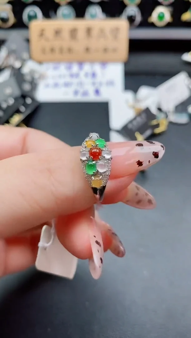 银S925镶嵌戒指翡翠1
