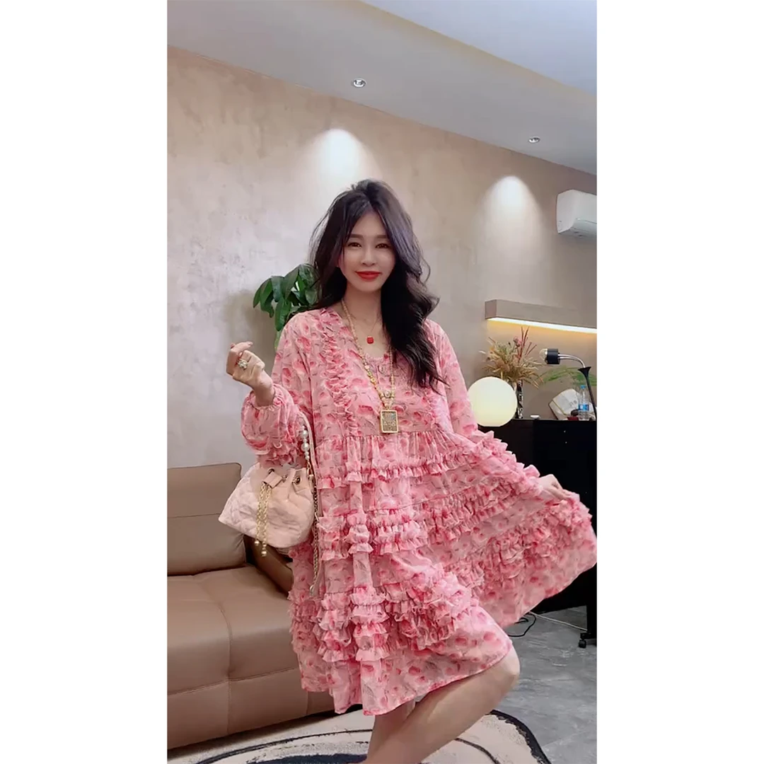 A3320-夏季新款蛋糕裙气质碎花甜美温柔时尚洋气宽松显瘦连衣裙