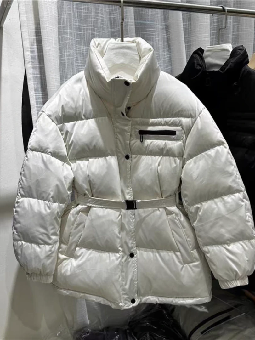 腰带中长立领泡芙感外套