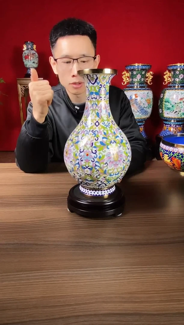 铜吉祥如意景泰蓝花瓶高35*18厘米  2680