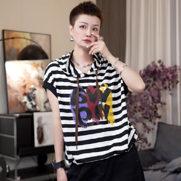 时尚连帽休闲短T百搭6875