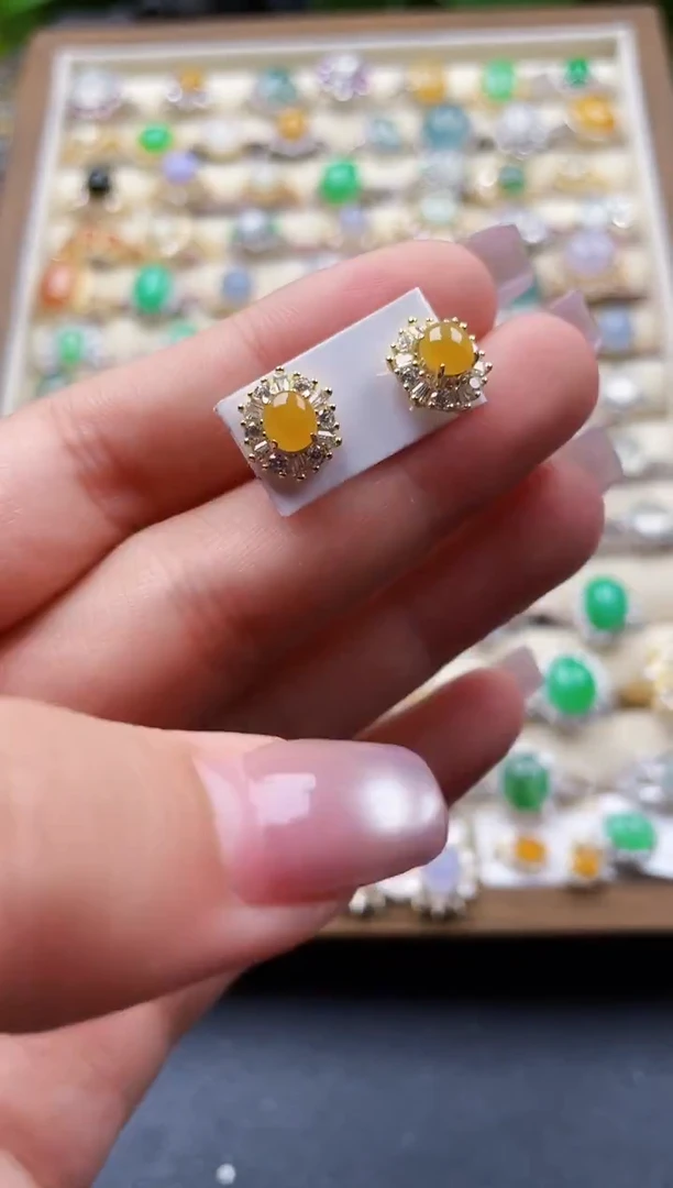 银S925镶嵌翡翠耳饰151