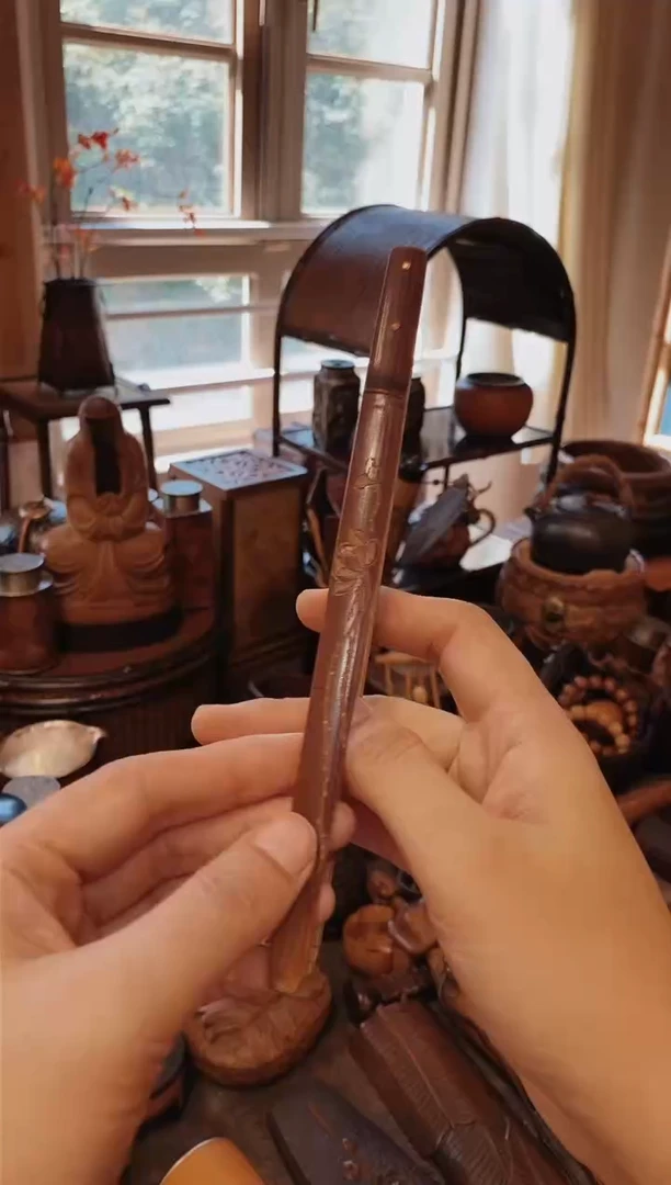 老煤竹荷花雕刻茶夹