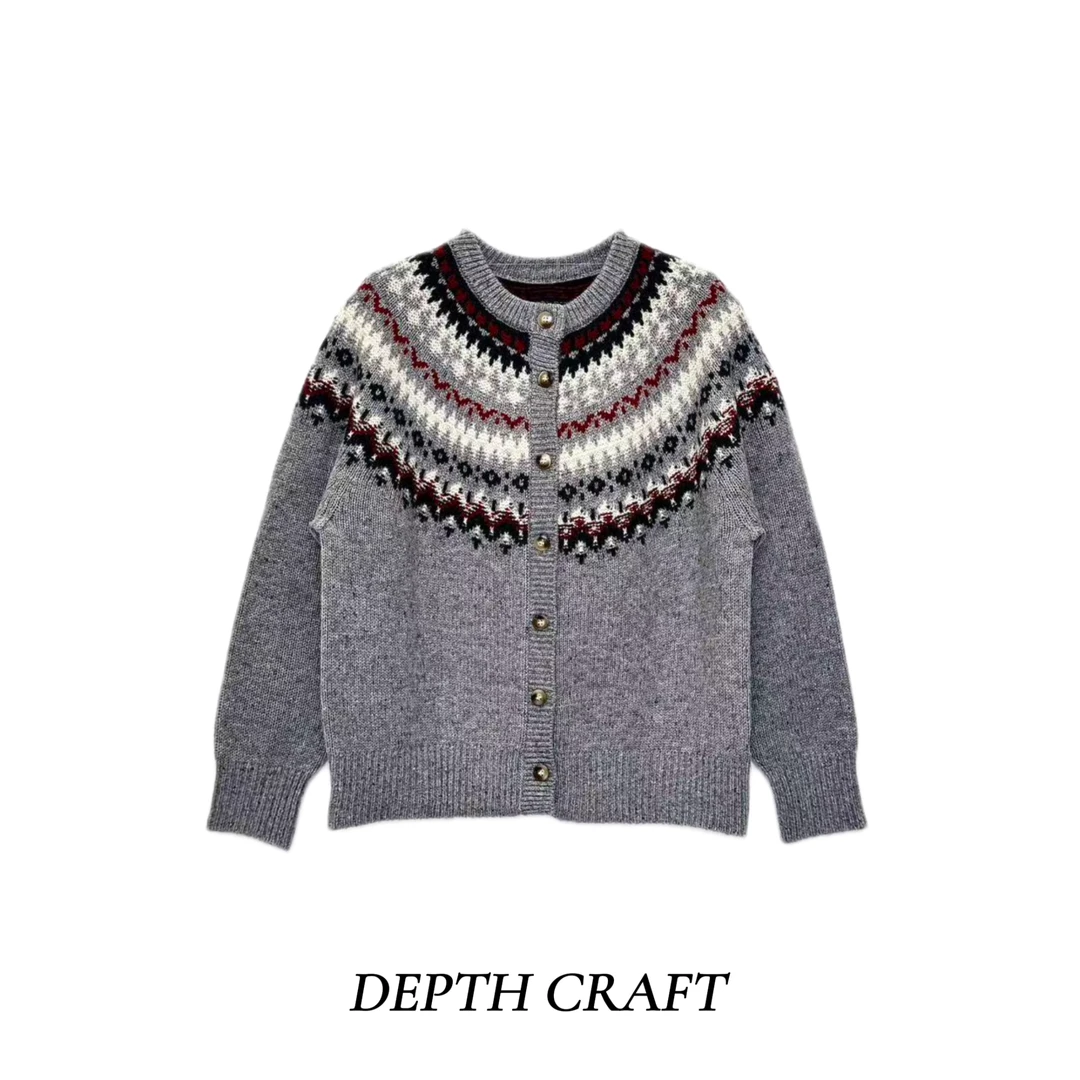 【深绎】圆领厚款女士条纹可水洗羊毛宽松针织衫