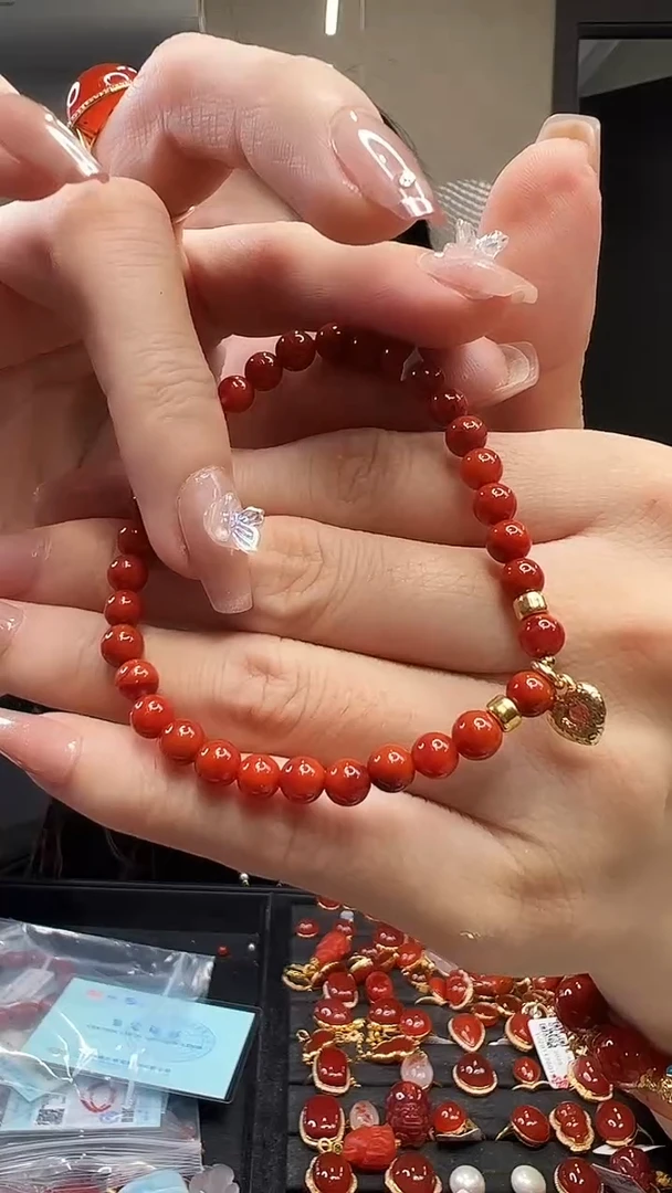 未镶嵌手串南红玛瑙/18K金设计款/5mm/原矿