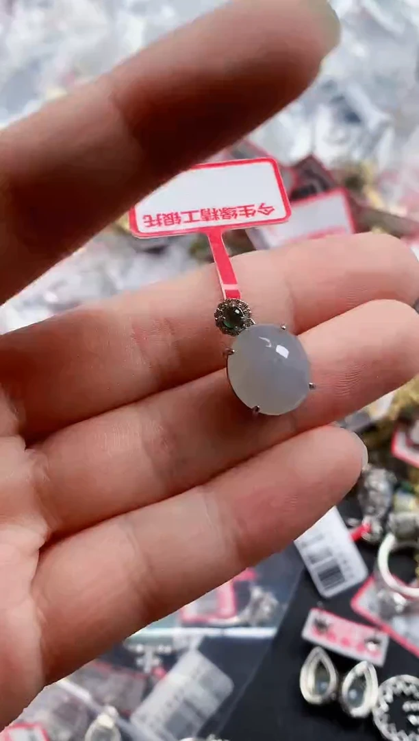 银S925镶嵌戒指翡翠天然A货缅甸翡翠